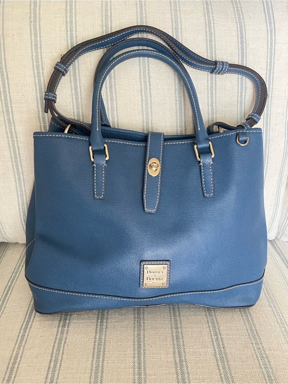 Dooney & Bourke Perry Saffiano Leather Satchel Shoulder Purse Bag Marine Blue